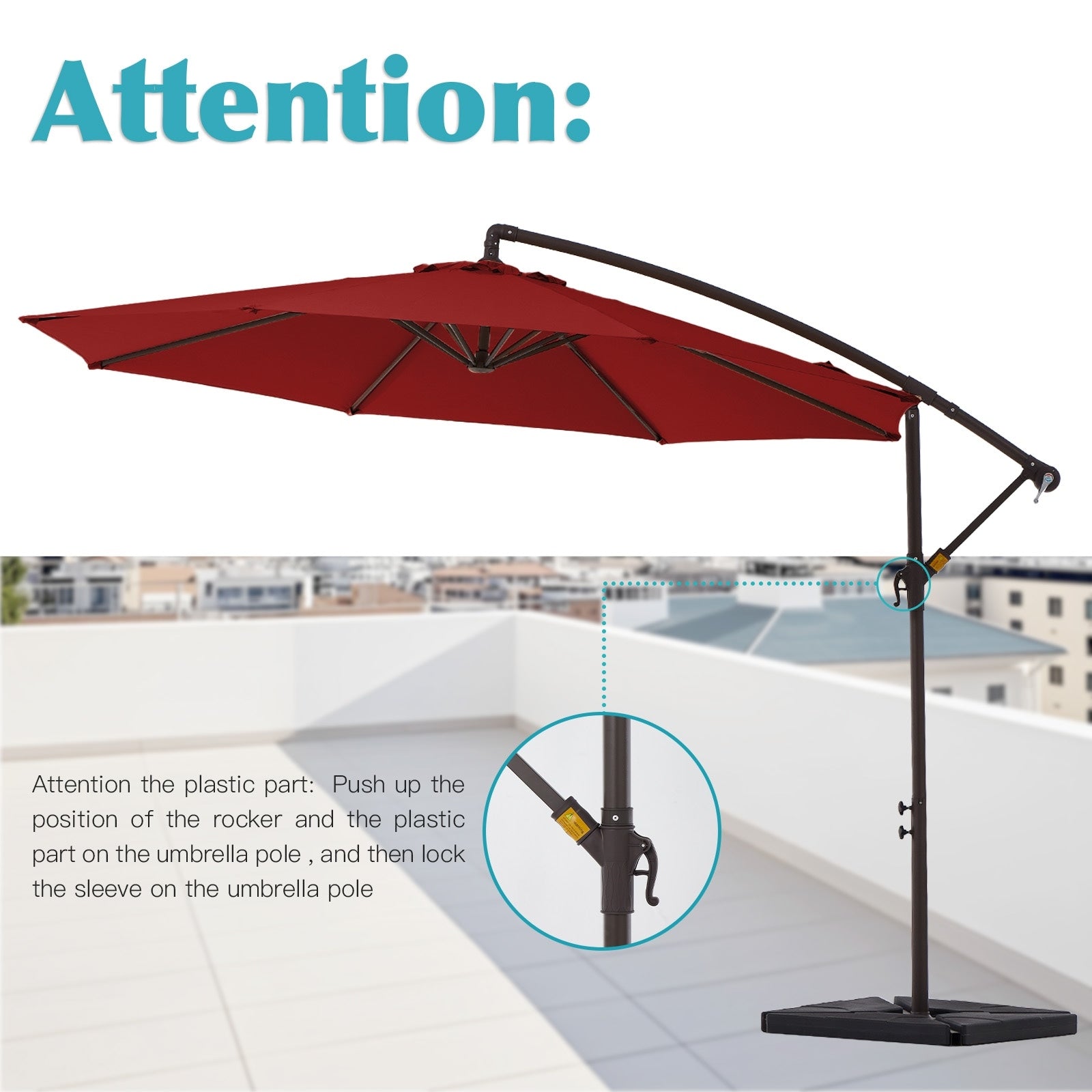 10 ft Steel Crank-lift Cantilever Umbrella With Weighted Base