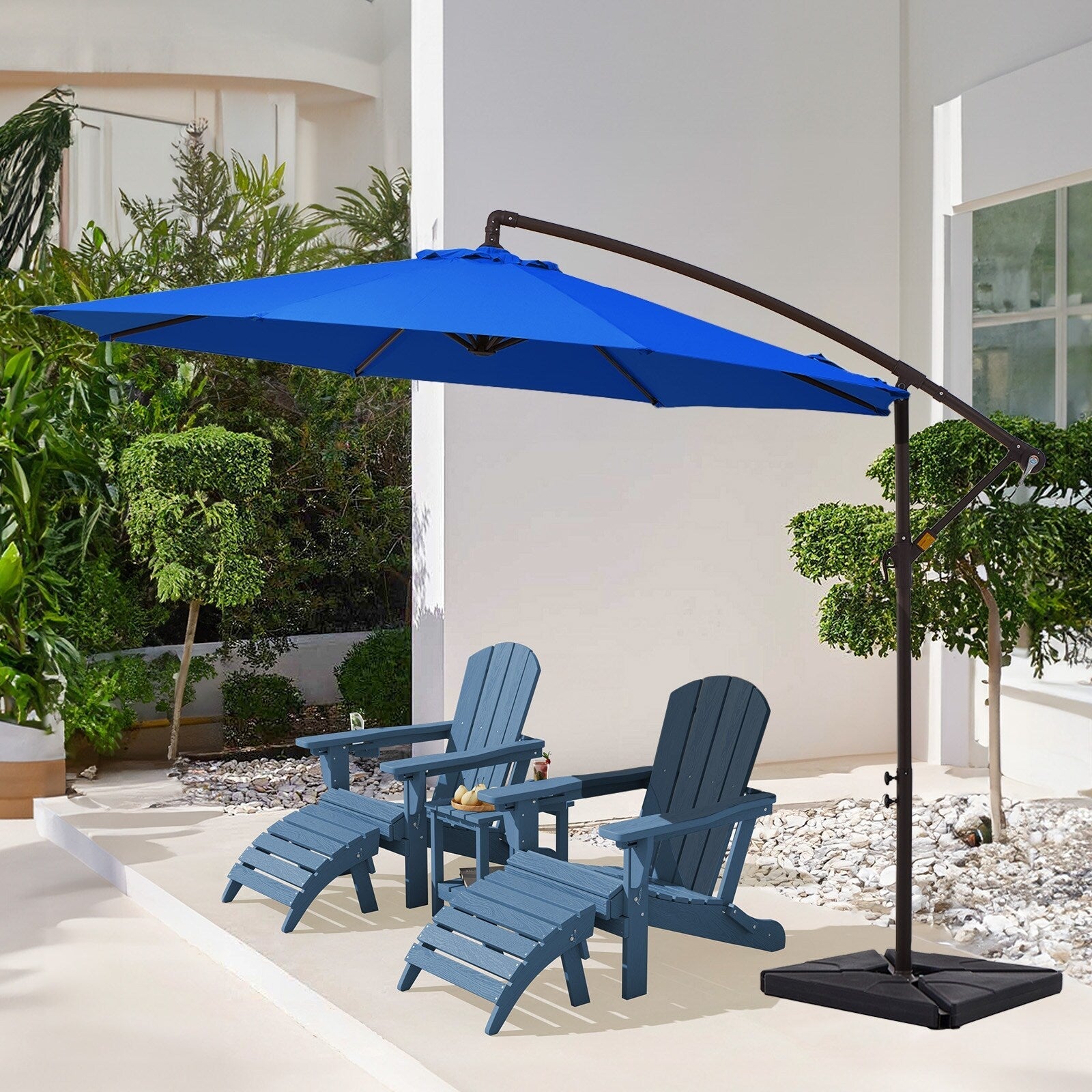 10 ft Steel Crank-lift Cantilever Umbrella With Weighted Base