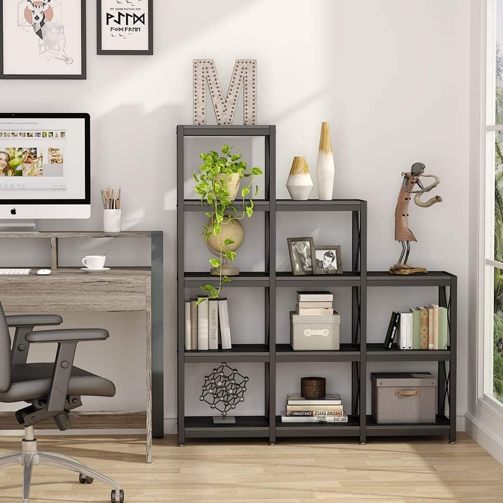 12 Shelves Ladder Bookshelf, Industrial Corner Bookshelf