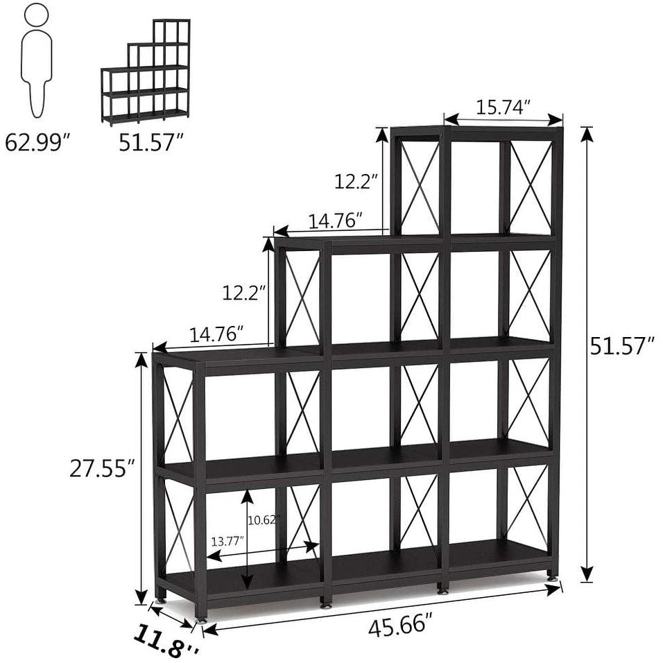 12 Shelves Ladder Bookshelf, Industrial Corner Bookshelf