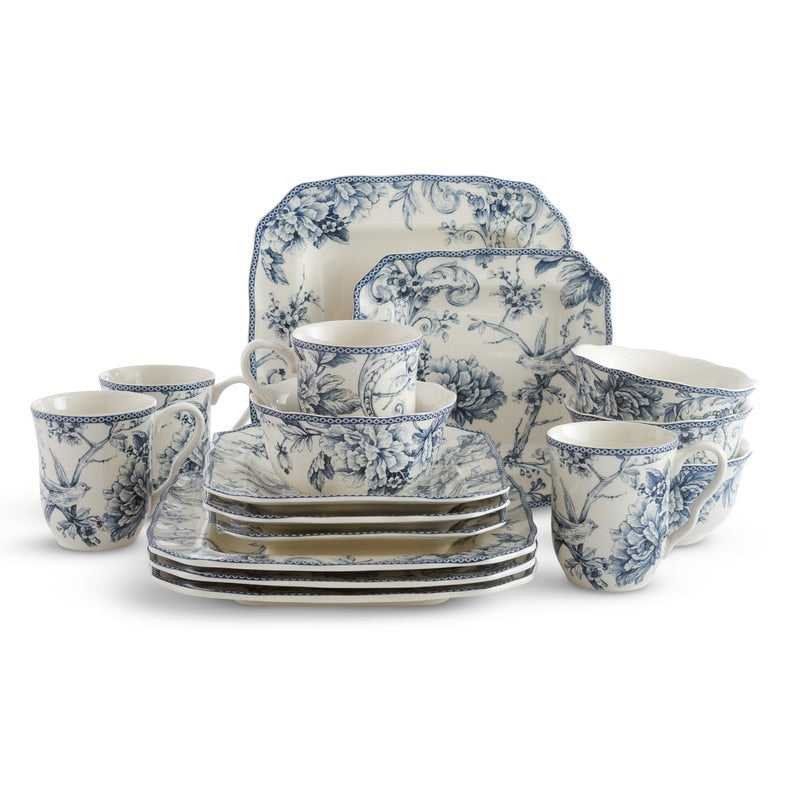 222 Fifth Adelaide 16-Piece Porcelain Dinnerware Set, Blue