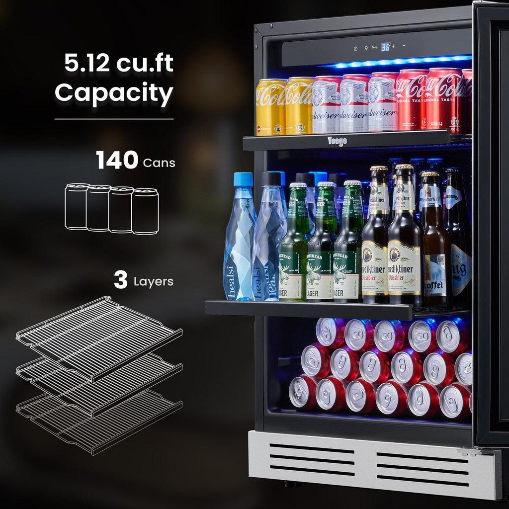 24 Inch Beverage Fridge 140 Can Beverage Refrigerator for Soda Wine Drinks - 24 inch