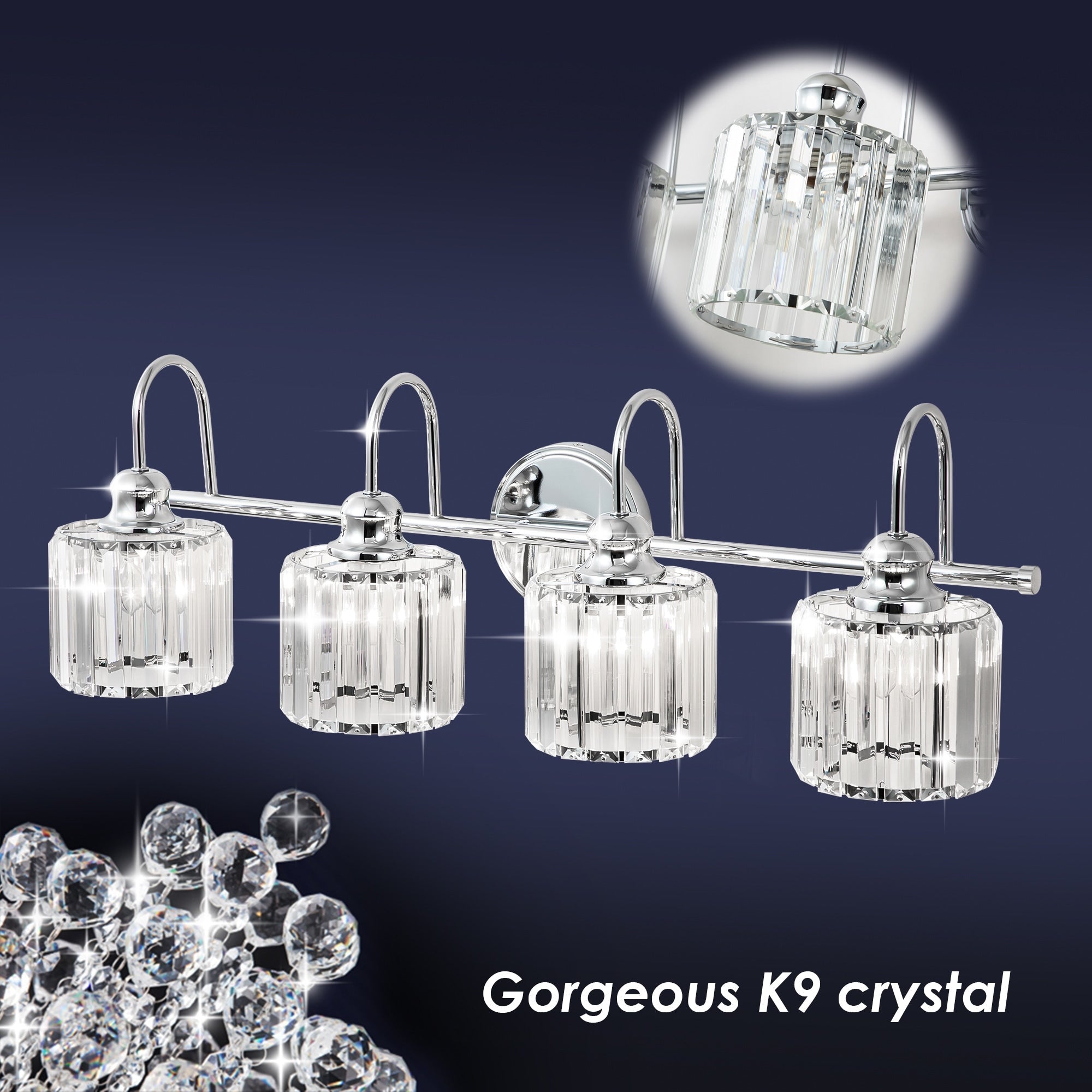 3/4-Light Modern Glam Linear Dimmable Crystal Bathroom Vanity Lights Over Mirror