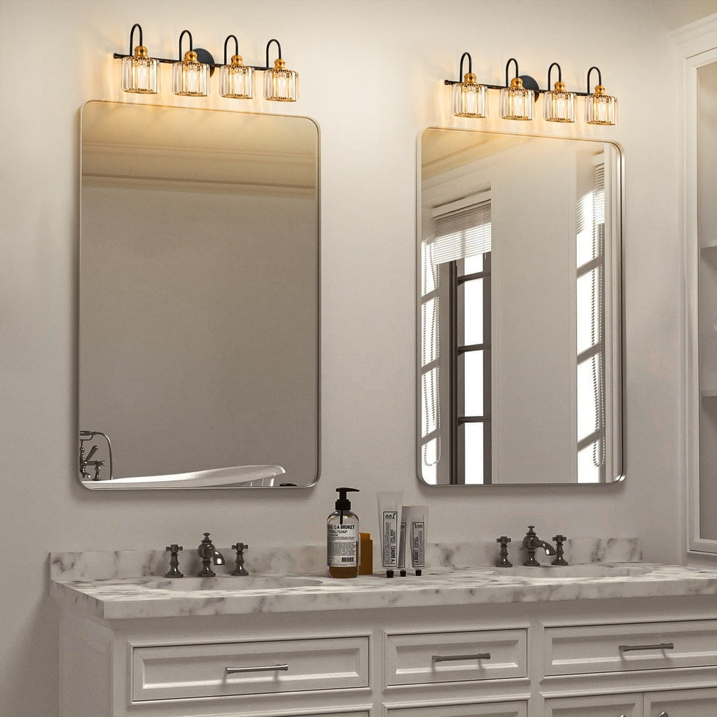 3/4-Light Modern Glam Linear Dimmable Crystal Bathroom Vanity Lights Over Mirror