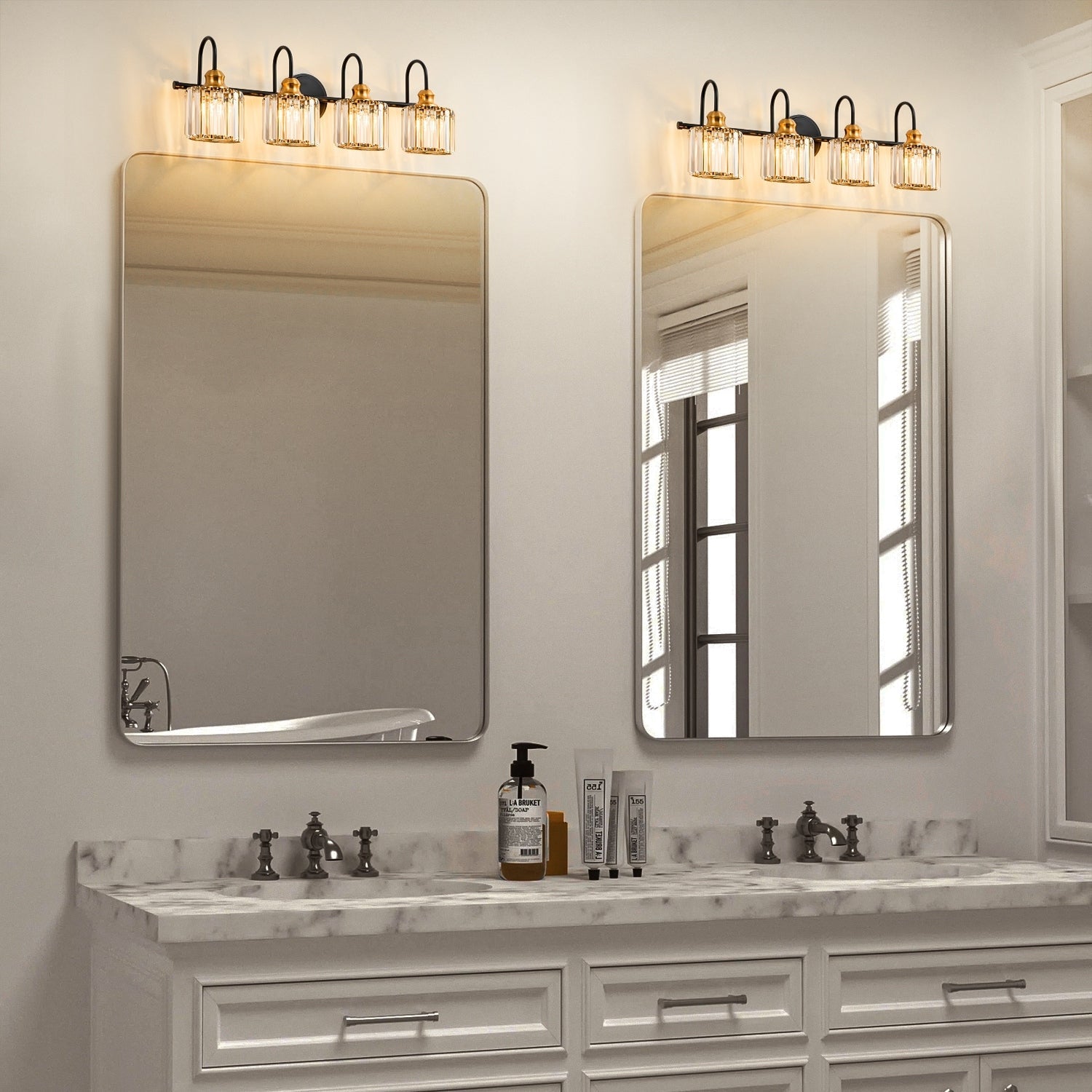 3/4-Light Modern Glam Linear Dimmable Crystal Bathroom Vanity Lights Over Mirror