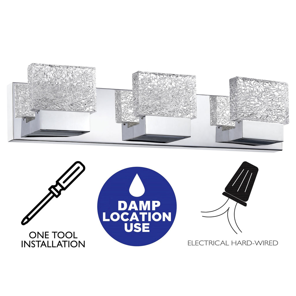 C Cattleya Stainless Steel 3000K Integrated LED Vanity Light with Art Glass Shades - Chrome