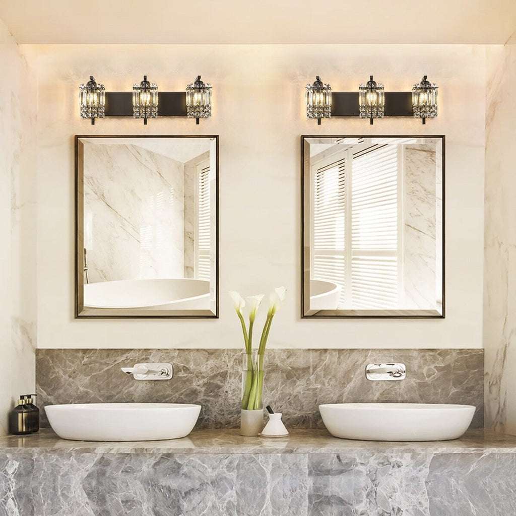 3-Light Modern Glam Bathroom Vanity Lights Crystal Wall Sconce Light for Mirror