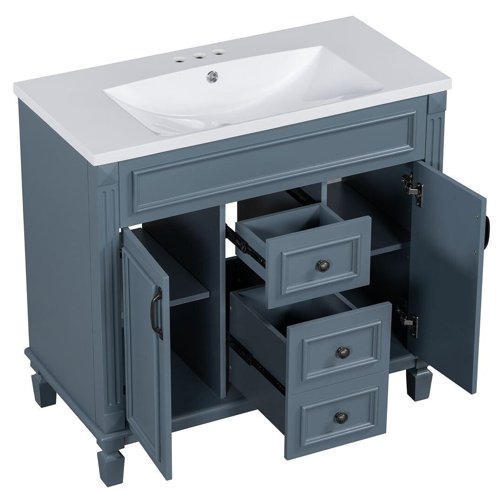 36'' Modern Bathroom Vanity with Top Sink and Mirror Cabinet,2 Doors and 2 Drawers