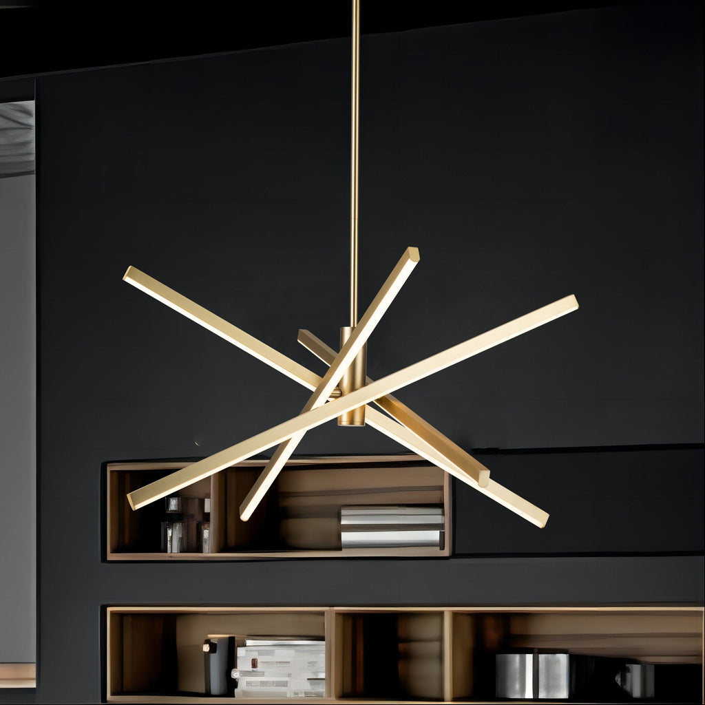 Black/ Gold Modern Aluminum LED Chandelier Linear Sputnik Ceiling Pendant Light for Living/ Dining Room/ Kitchen