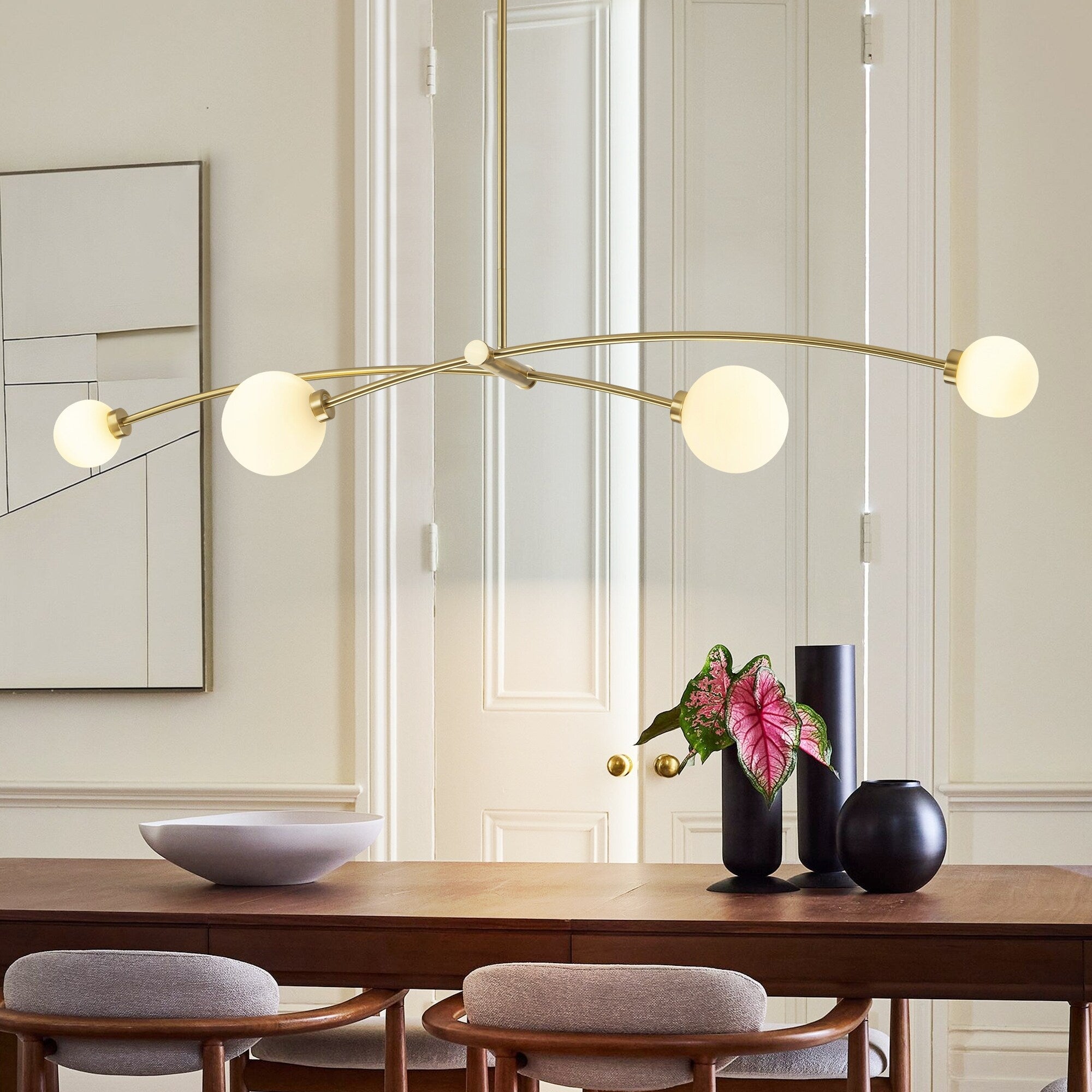4-Light Modern Gold Simple Linear Sputnik Pendant Island Light/ Dining Room Light - 51.18 in. W x 11.02 in. D x 5.91 in. H