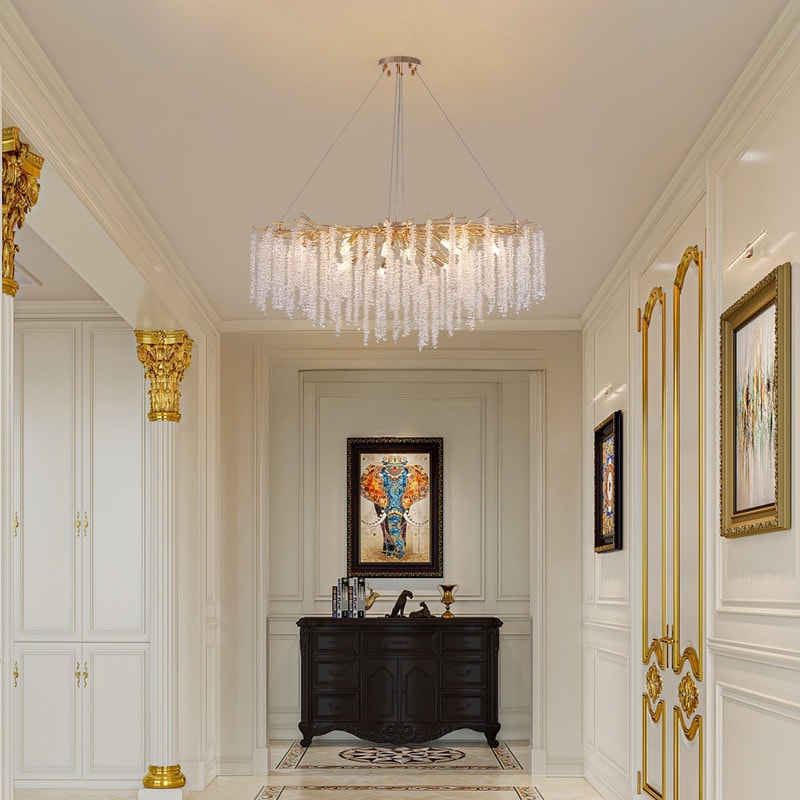 40 in. Gold Modern Crystal Chandelier Tree Branches Rectangular Chandelier Kitchen Island Pendent Light for Dining Room