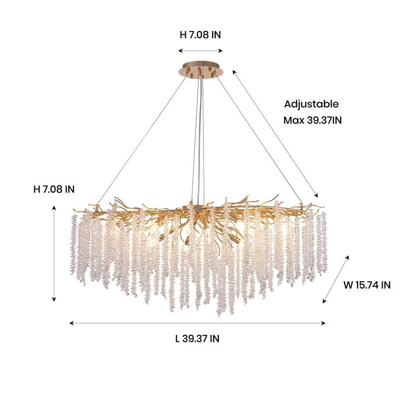 40 in. Gold Modern Crystal Chandelier Tree Branches Rectangular Chandelier Kitchen Island Pendent Light for Dining Room