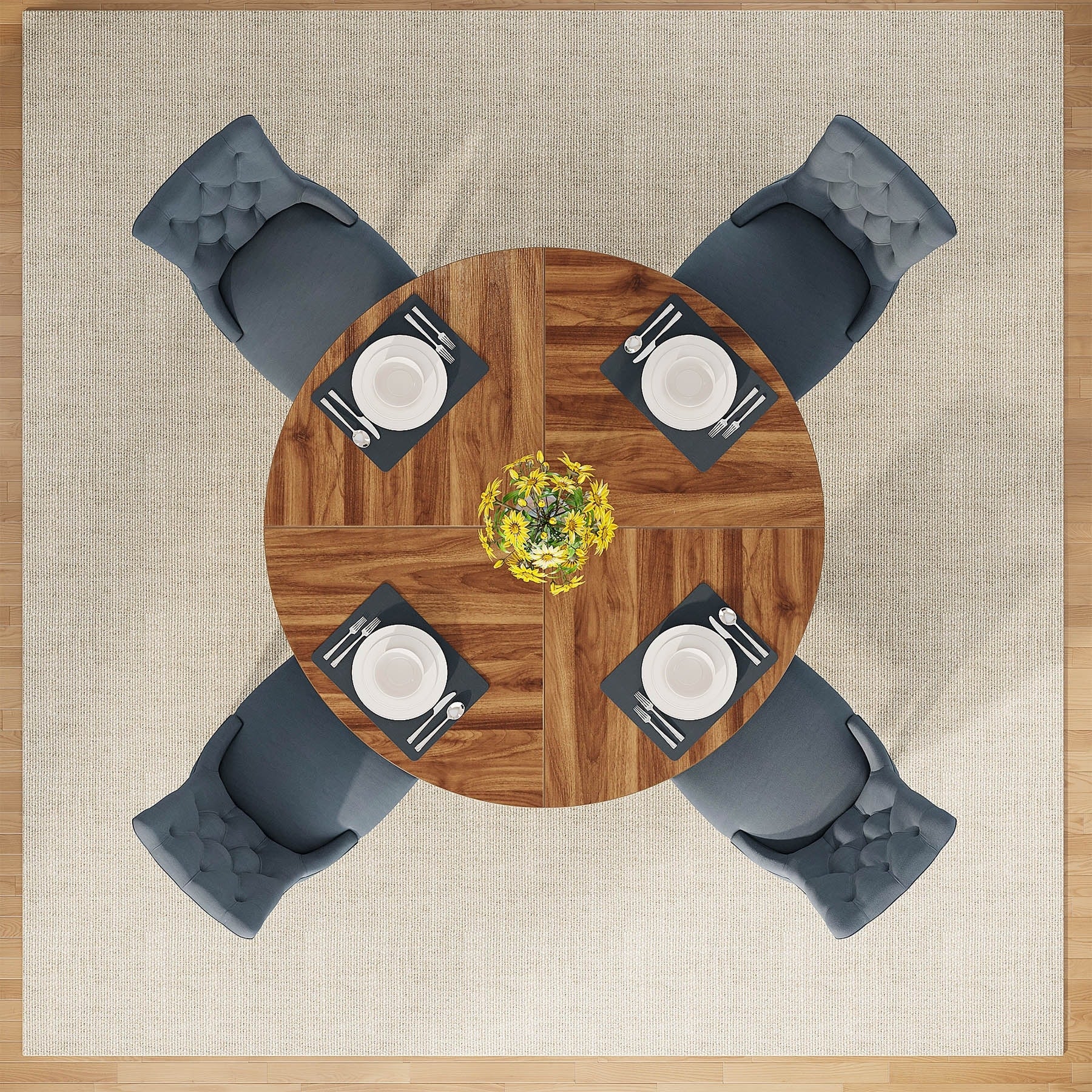 47 Round Dining Table for 4, Farmhouse Kitchen Table Small Dinner Table Wood Kitchen Table for Dining Room Living Room