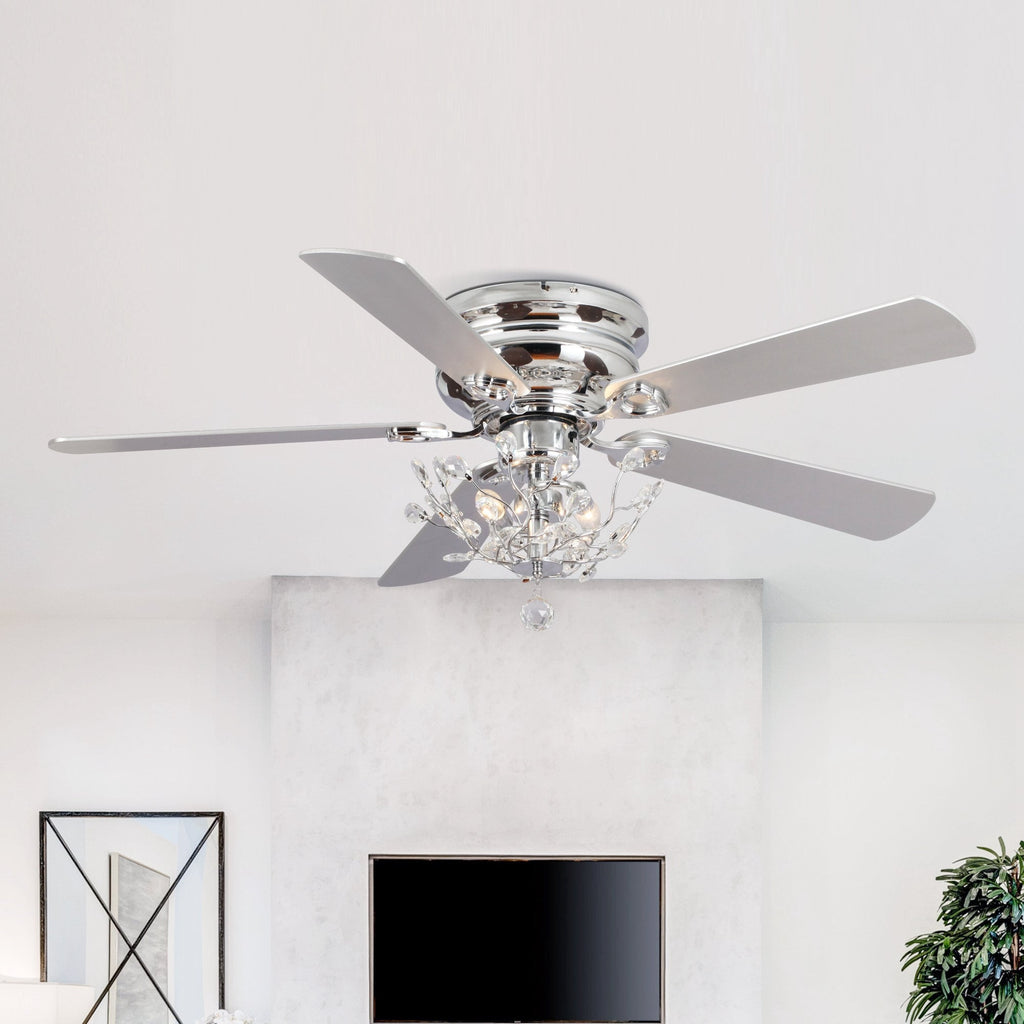 48 Modern Reversible 5-Blade Crystal Flush Mount Ceiling Fan with Remote