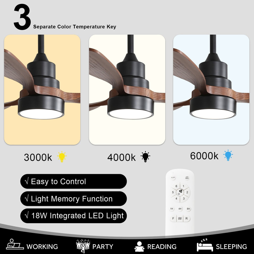 48 and 52 Integrated LED Ceiling Fan with Light and Remote, Reversible DC Motor