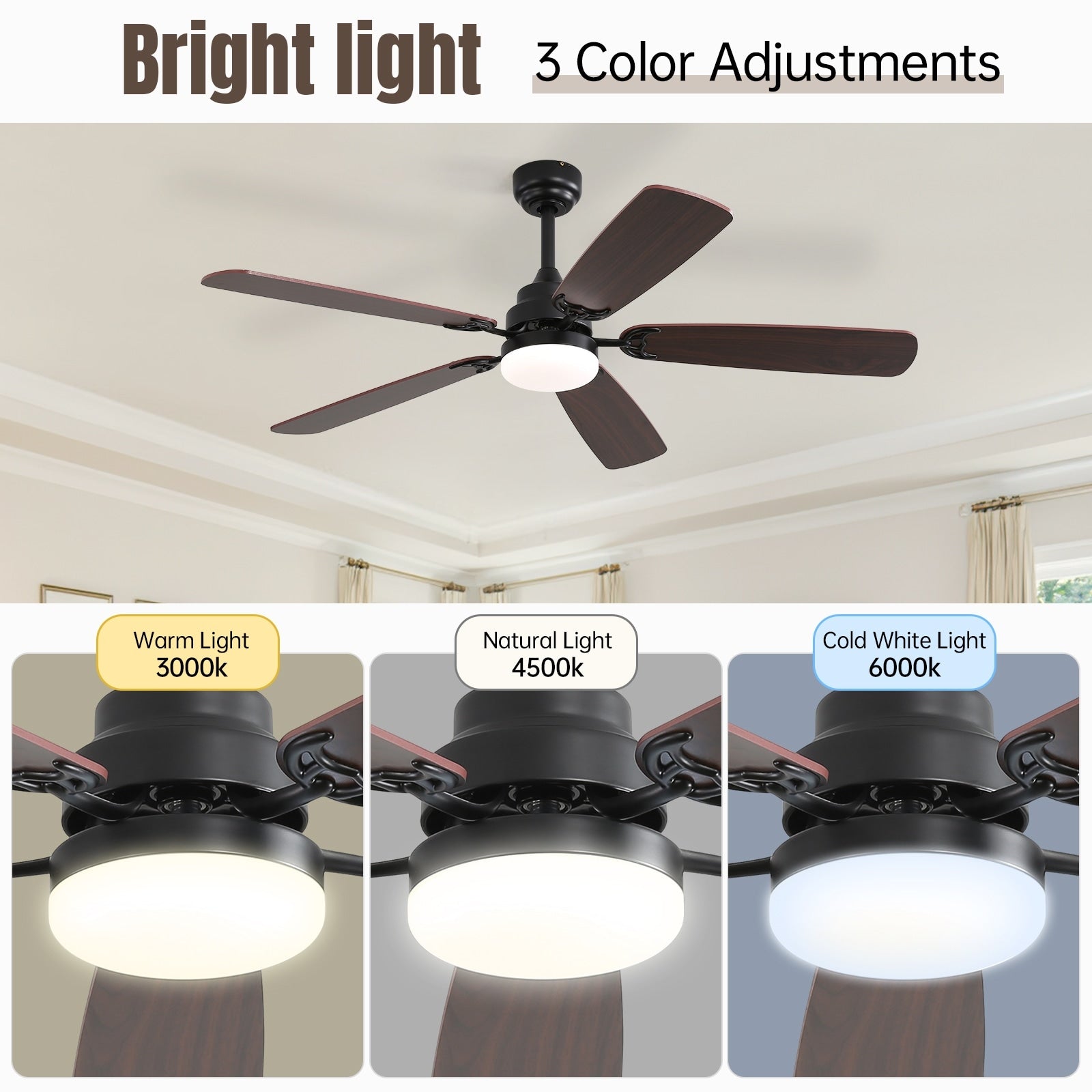 48 and 52 Integrated LED Ceiling Fan with Light and Remote, Reversible DC Motor