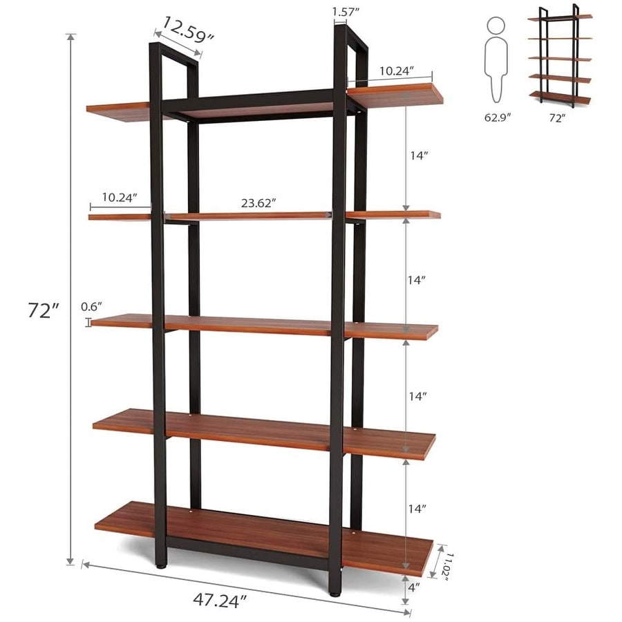 5-Tier Bookshelf, Vintage Industrial Style Bookcase