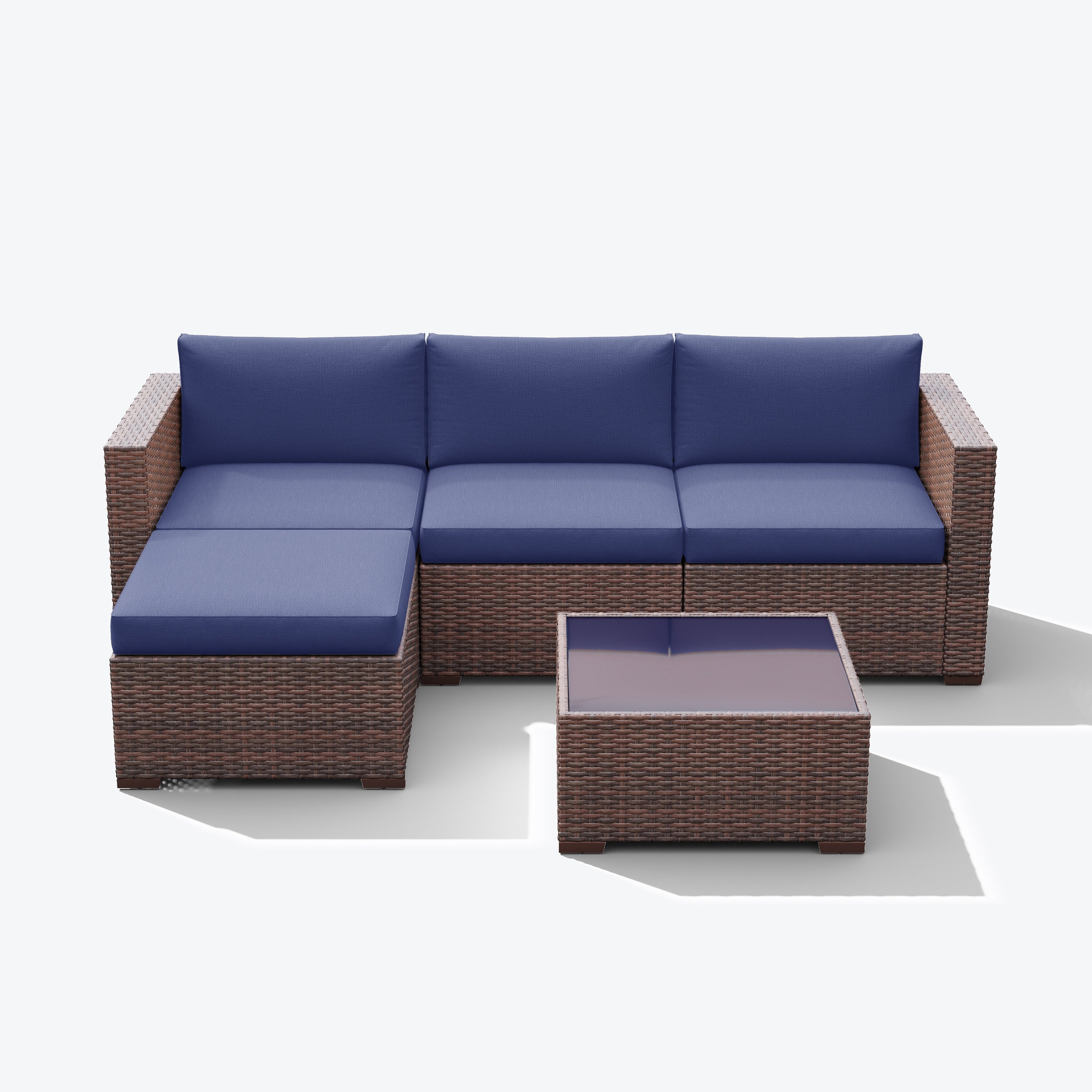5-piece Outdoor Wicker Sectional Sofa Set with Cushions