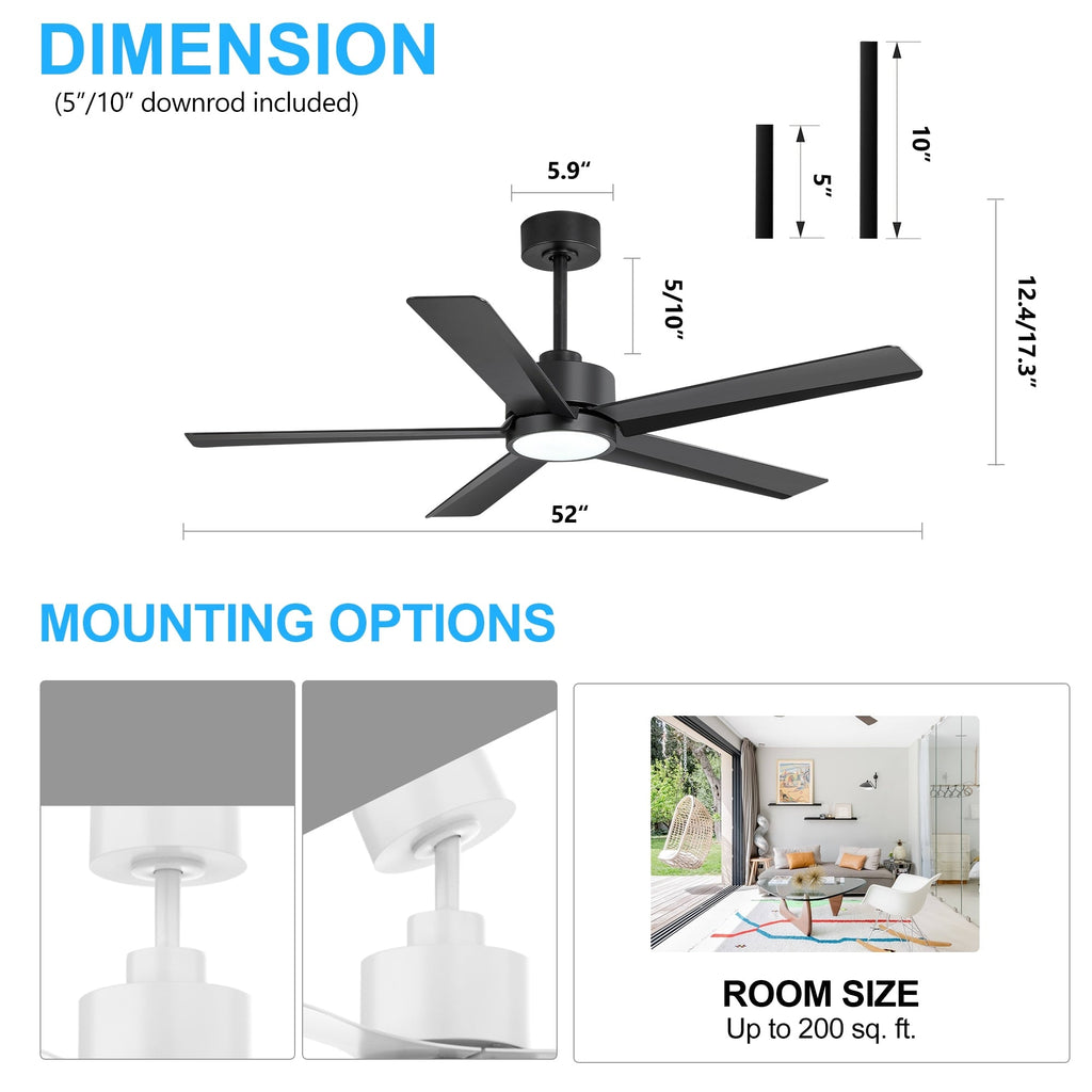 Breezary 65/52/42 5-Blade LED Ceiling Fan with Light Kit and Remote