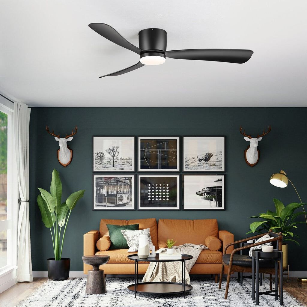 52 Inch Black/White Flush Mount LED Ceiling Fan with Lights Remote(3-Blade)