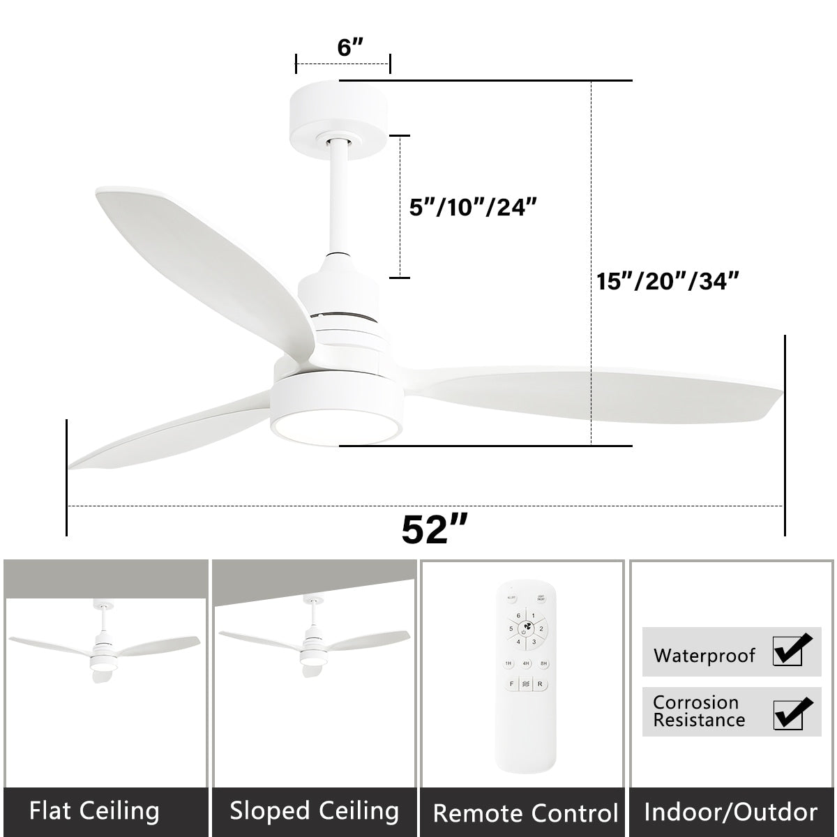 48 and 52 Integrated LED Ceiling Fan with Light and Remote, Reversible DC Motor