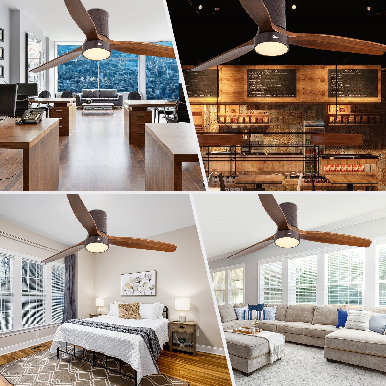 52 Inch Farmhouse Style Flush Mount Ceiling Fan with Light and Remote Control, Reversible DC Motor