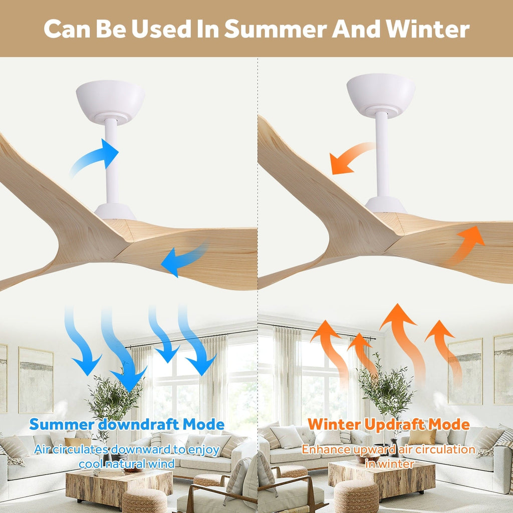 52 inch Modern Solid Wood / ABS Ceiling Fan With Remote Control(No Light),6 WInd Speed,Reversible Airflow