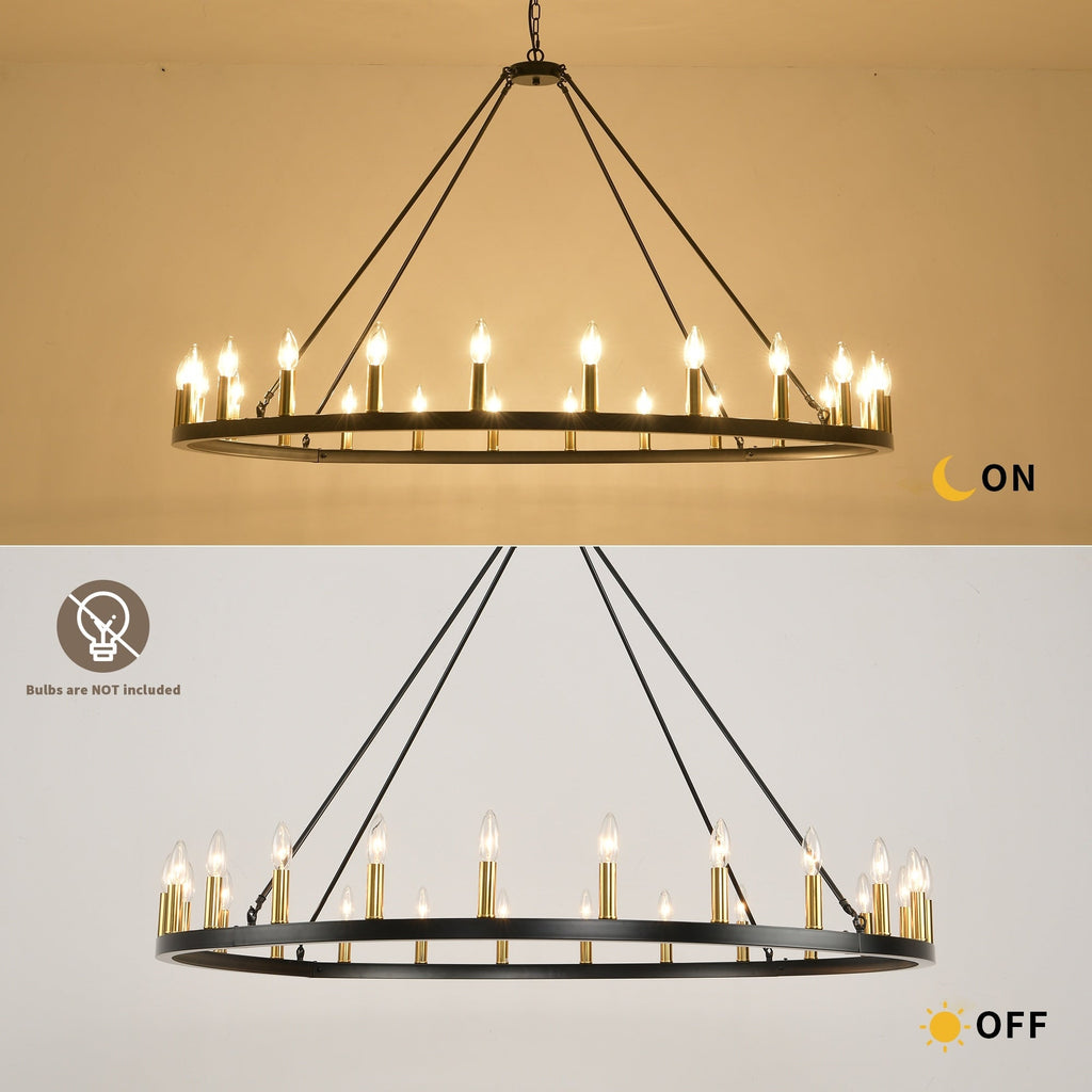 54-inch Round Wagon Wheel 24-light Chandelier