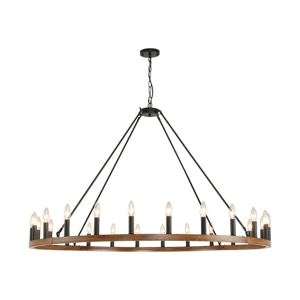 54-inch Round Wagon Wheel 24-light Chandelier