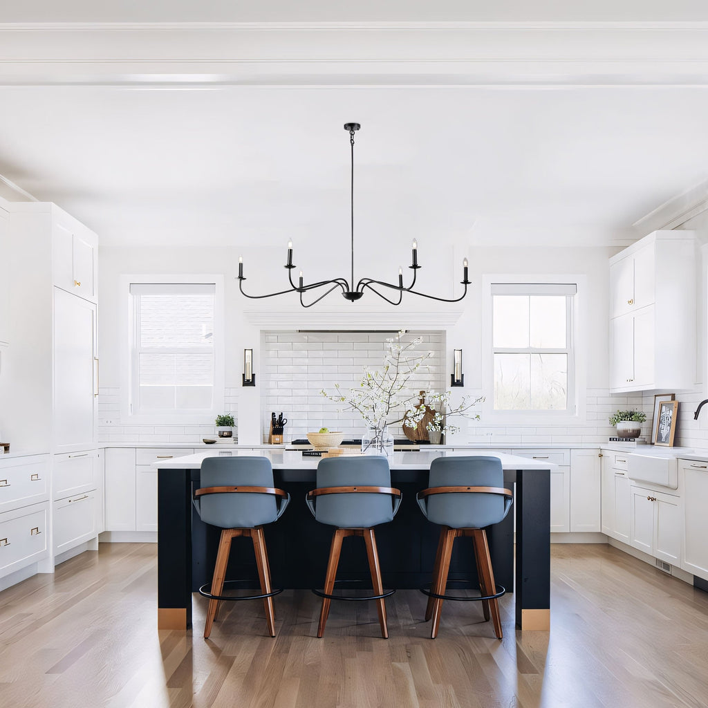 6 Light 64 Inches Minimalist Chandelier in Matte Black / Gold /Chrome - N/A