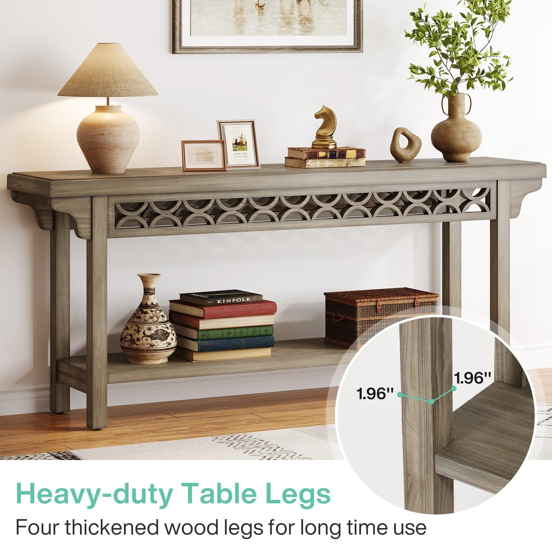 70.8 Inch Farmhouse Solid Wood Long Console Table Sofa Table