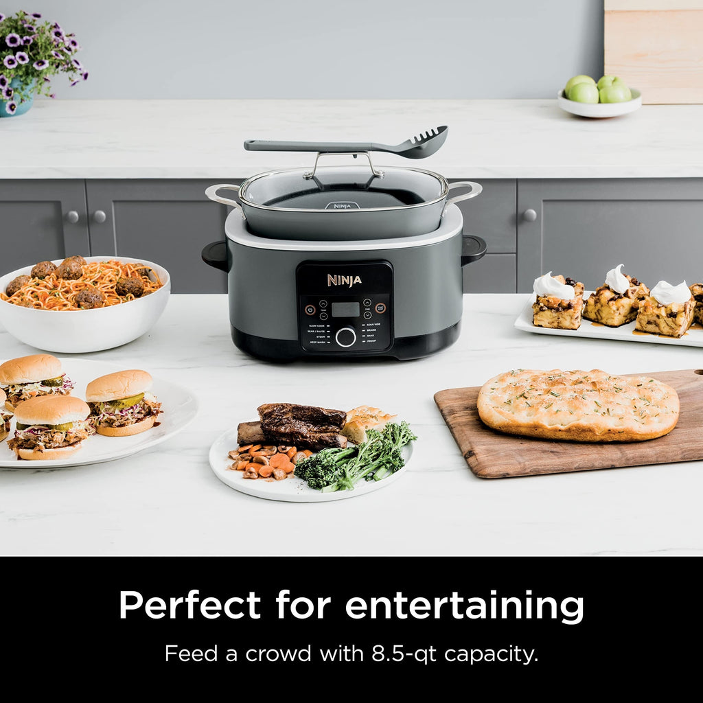 8.5 Quart Multi-Cooker, with 8-in-1 Slow Cooker, Dutch Oven, Steamer, Glass Lid, Integrated Spoon, Oven Safe Pot to 500°F