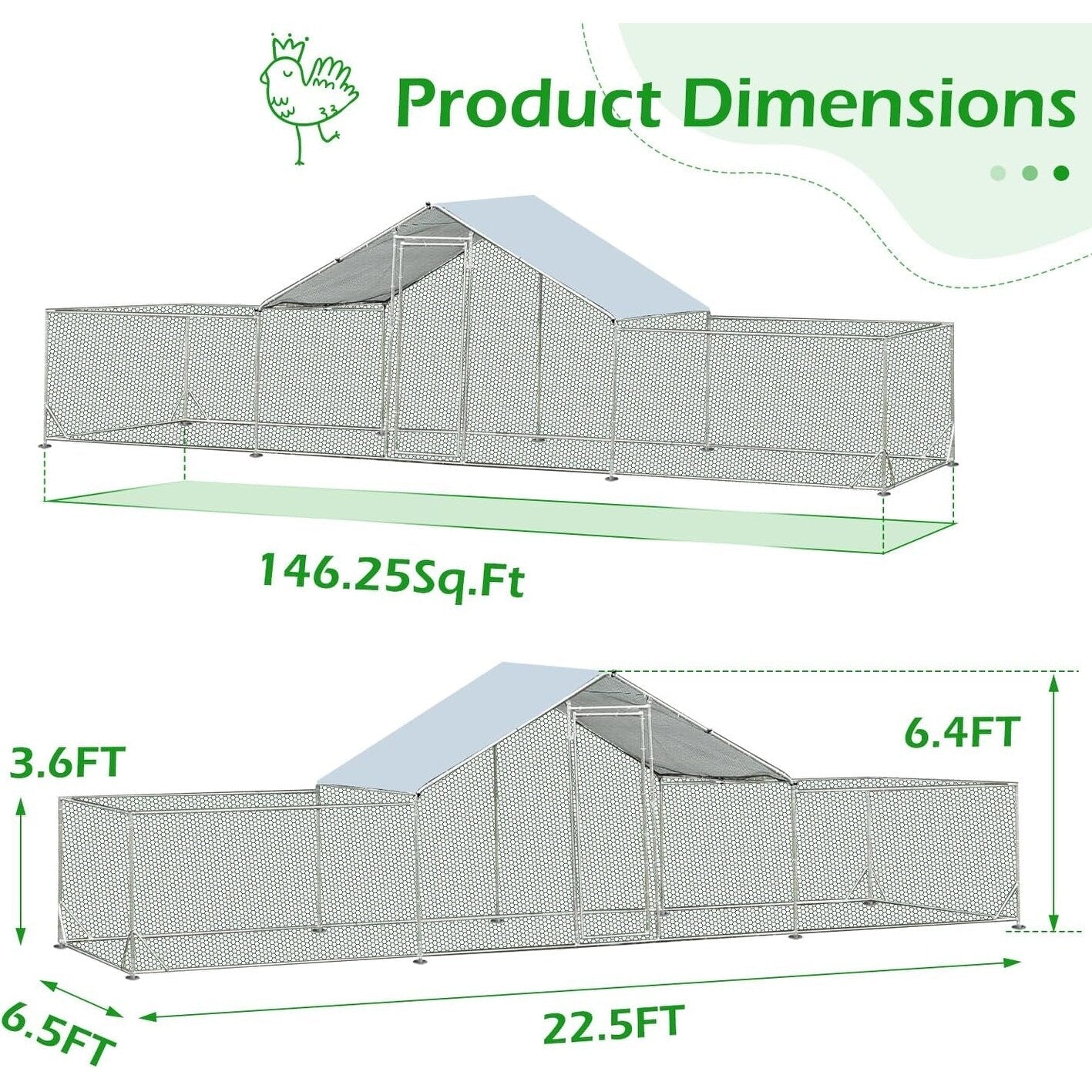 AECOJOY Large Metal Chicken Coop Run Walk-in Metal Chicken Cage