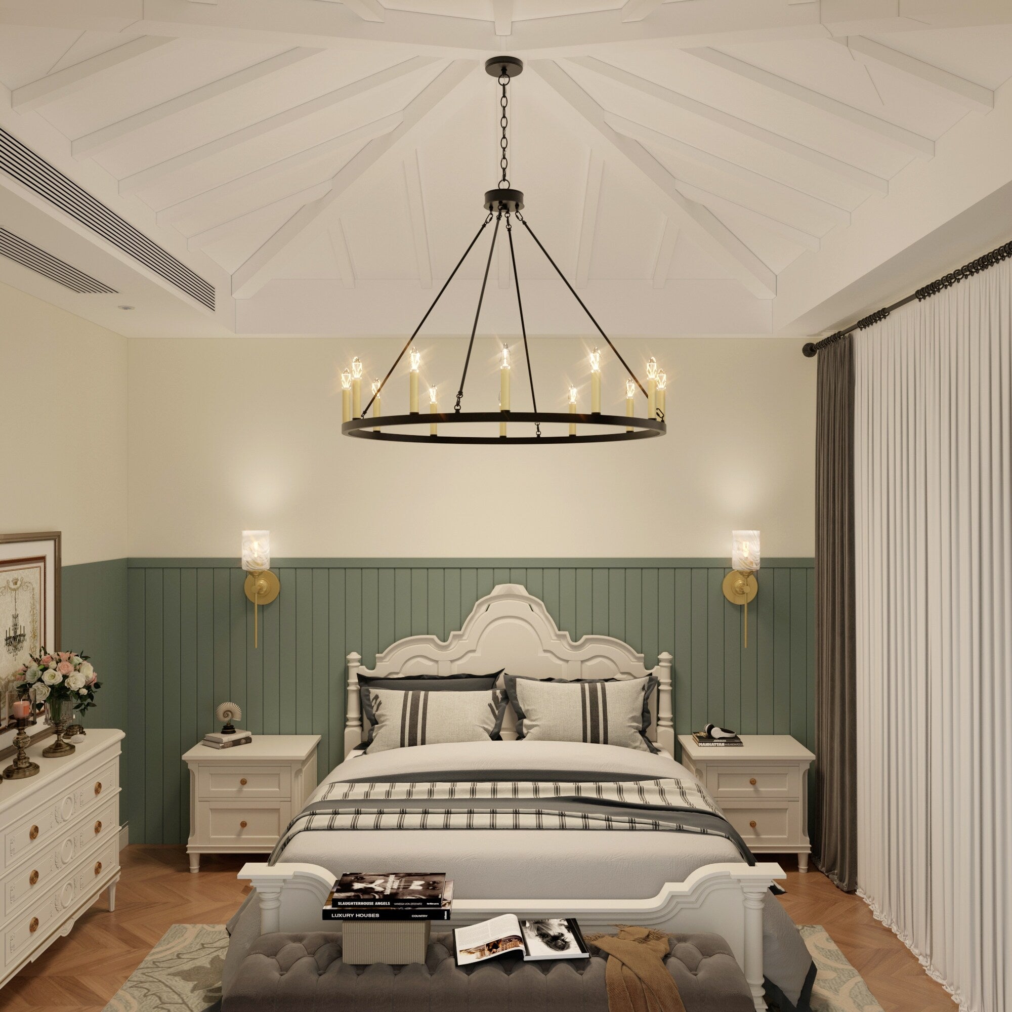 Acroma 12-light Farmhouse 40In Wagon Wheel Chandelier with UL - 40'' D x 138'' H