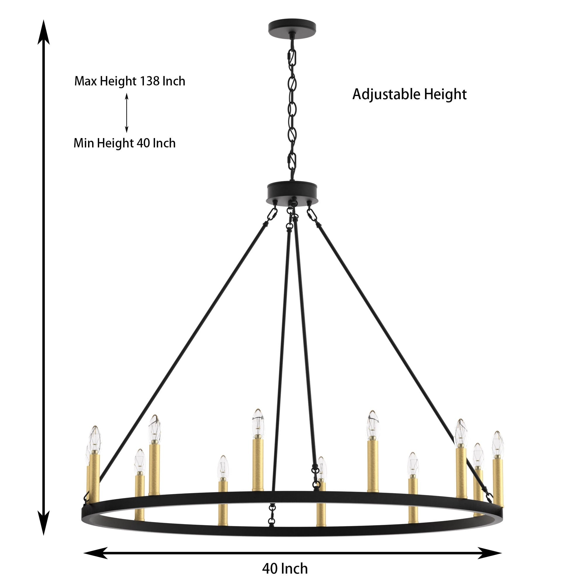 Acroma 12-light Farmhouse 40In Wagon Wheel Chandelier with UL - 40'' D x 138'' H