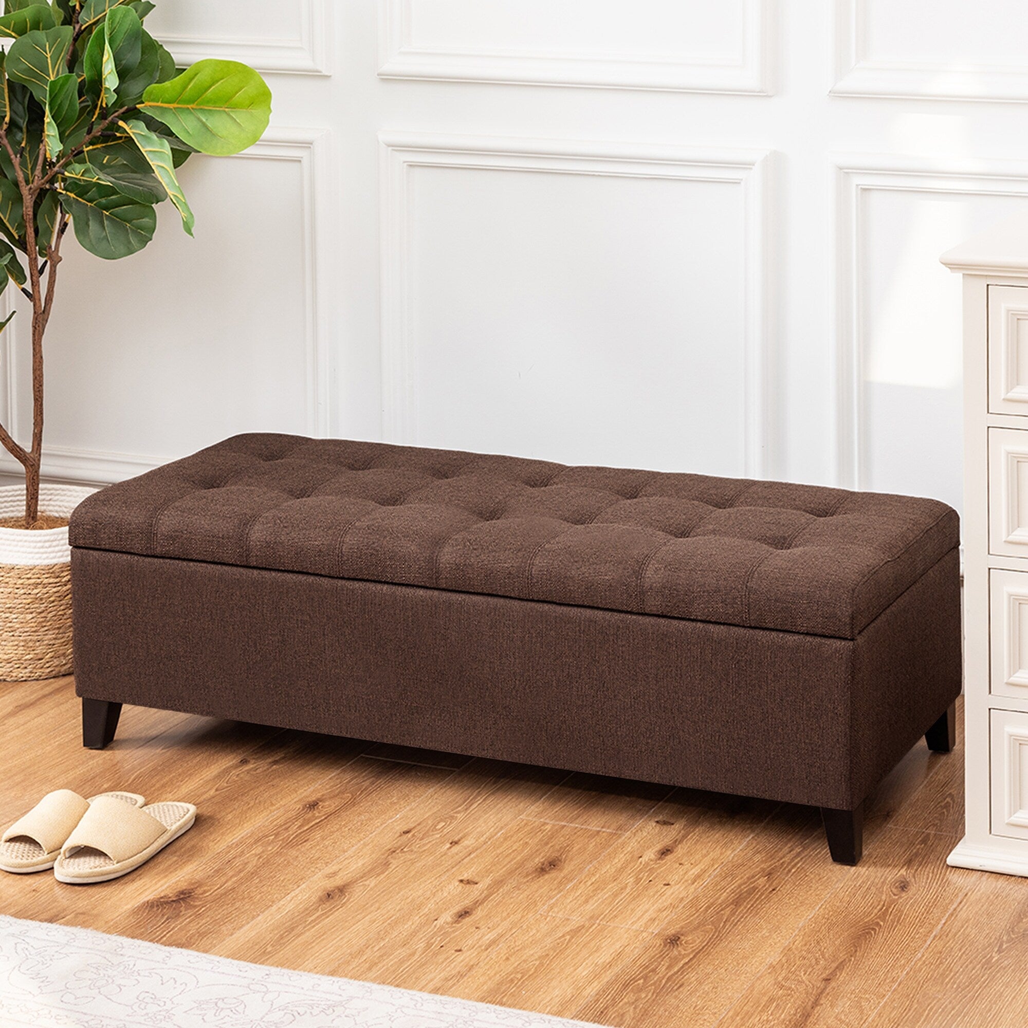 Adeco 50 Bonded Leather Storage Ottoman Bench