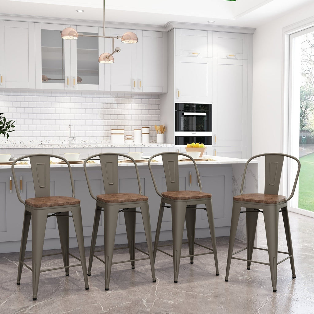 Andeworld farmhouse bar stools ,counter height bar stools set of 4 - Set of 4