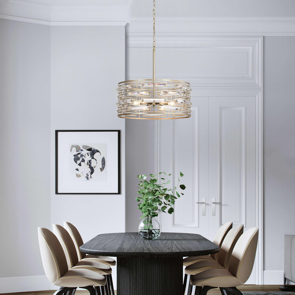 Anita Drum Shade Chandelier with Clear Glass Prism