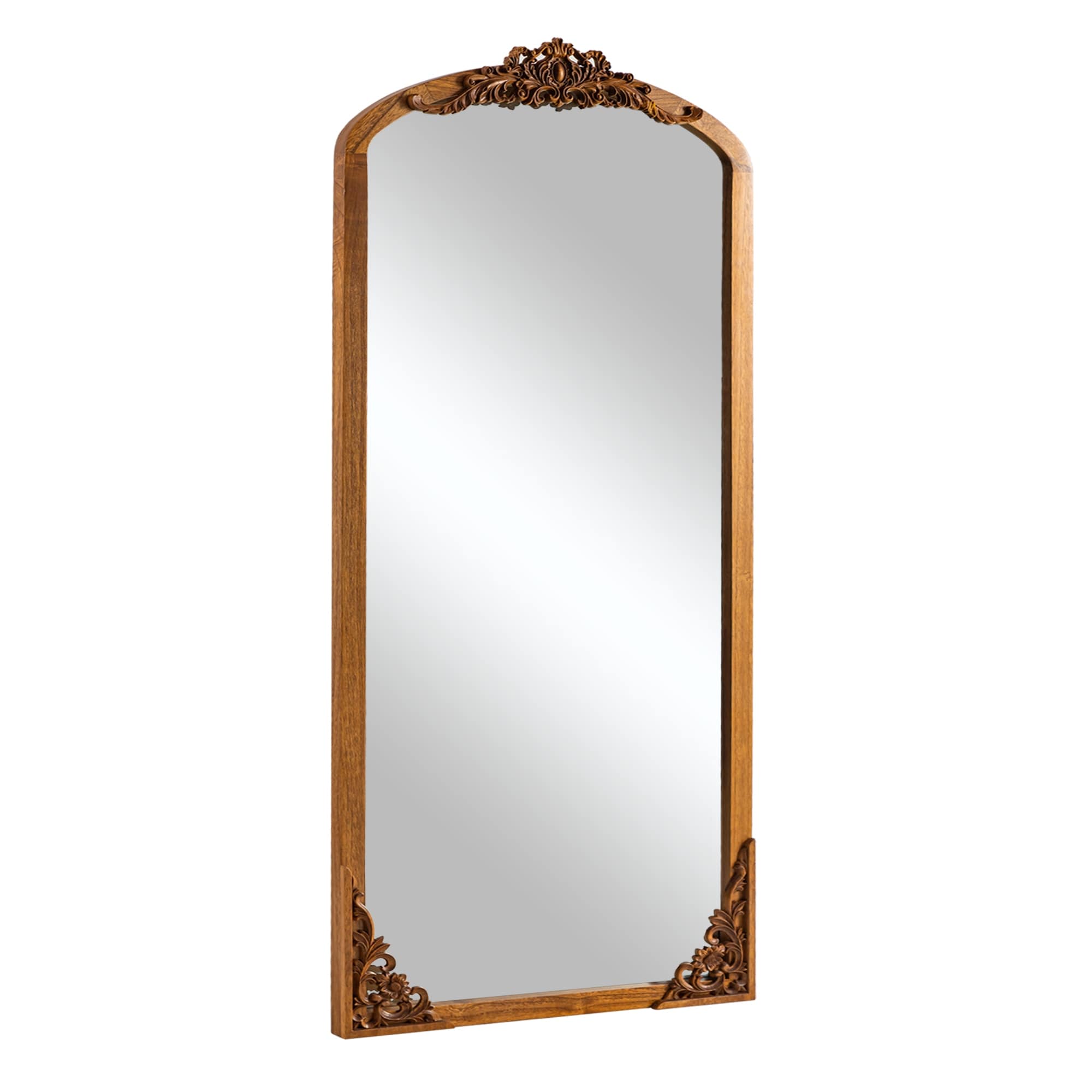 Arched Full-Length Solid Wood Carving Floor Mirror