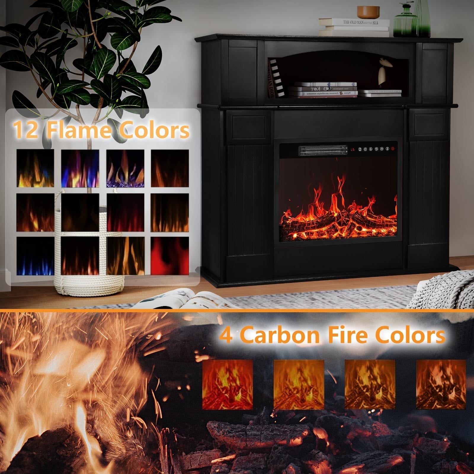 BOSSIN 43 Electric Fireplace with Mantel, 23 inch Electric Fireplace Insert,Freestanding TV Stand with Fireplace Wooden Firebox