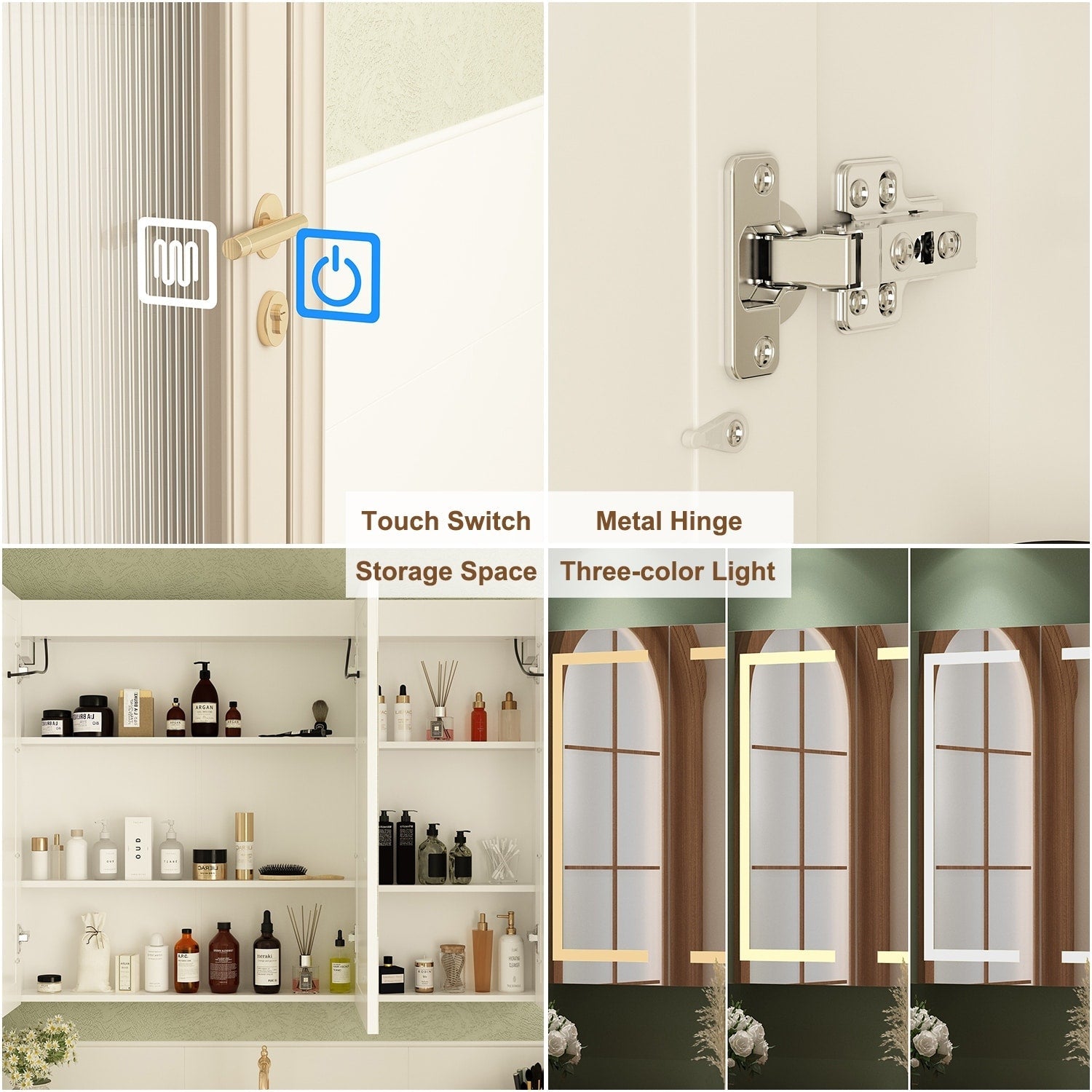 Bathroom Medicine Cabinet LED Mirror Anti-Fog 6000K Wall Cabinet White