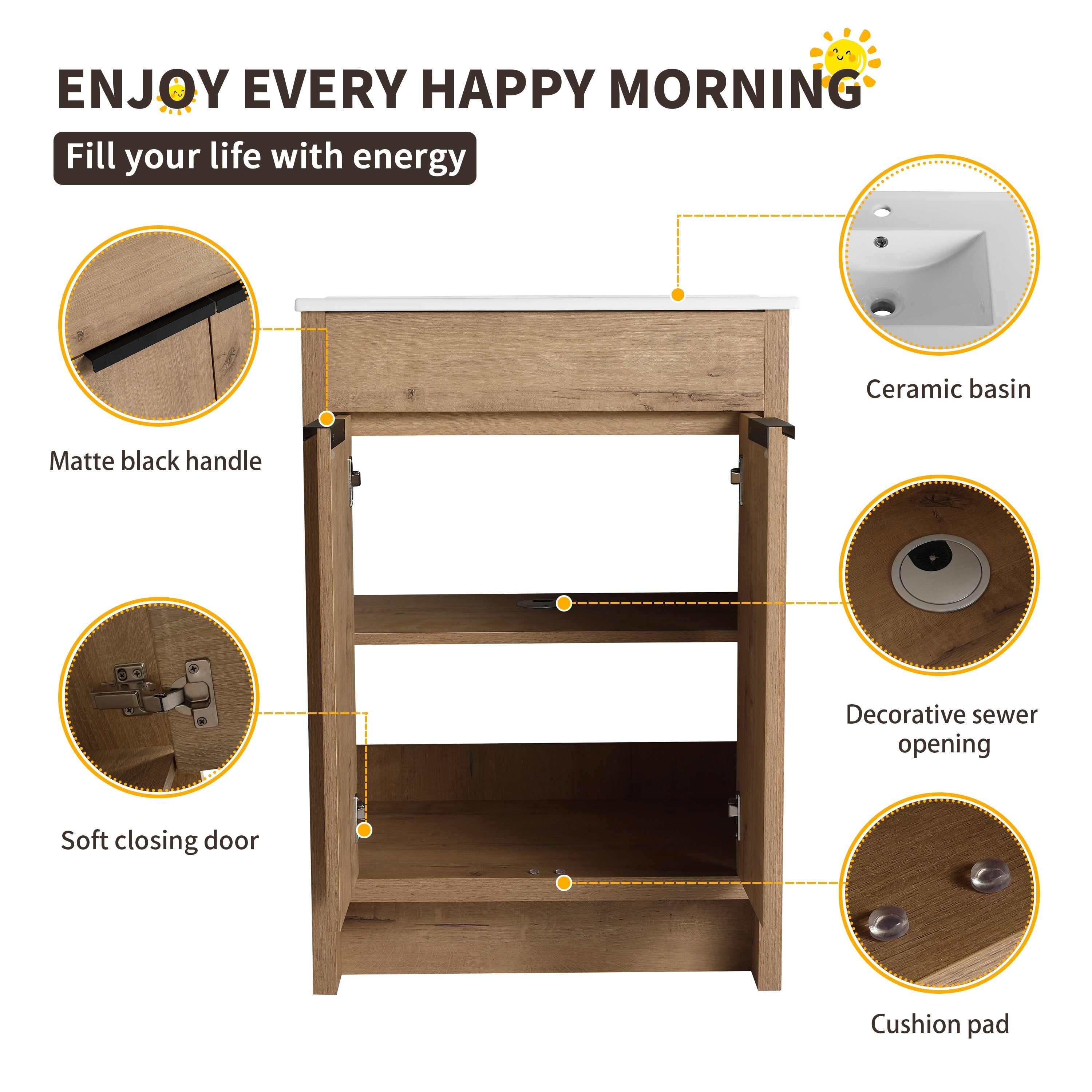 Beingnext 24/30/36 Bathroom Vanity with Sink, Freestanding Bathroom Vanity with Soft Close Door and Adjustable Shelf
