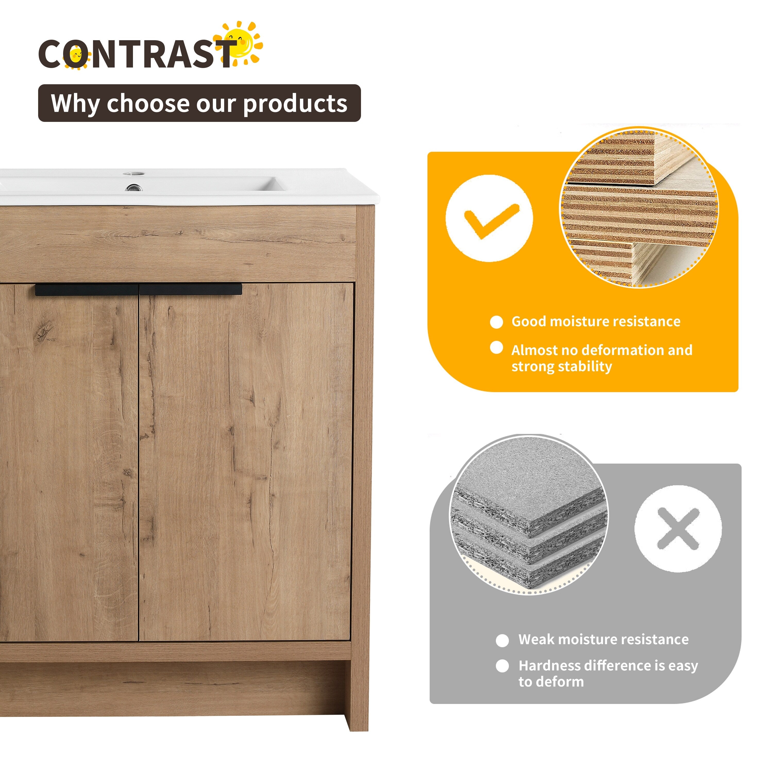 Beingnext 24/30/36 Bathroom Vanity with Sink, Freestanding Bathroom Vanity with Soft Close Door and Adjustable Shelf