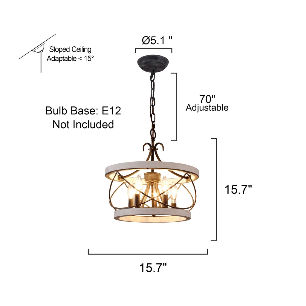 Bella Depot 5-Light Rustic Cage Wood Chandelier Dimmable Lighting, 15.7 Adjustable Farmhouse Pendant Light for Kitchen Island