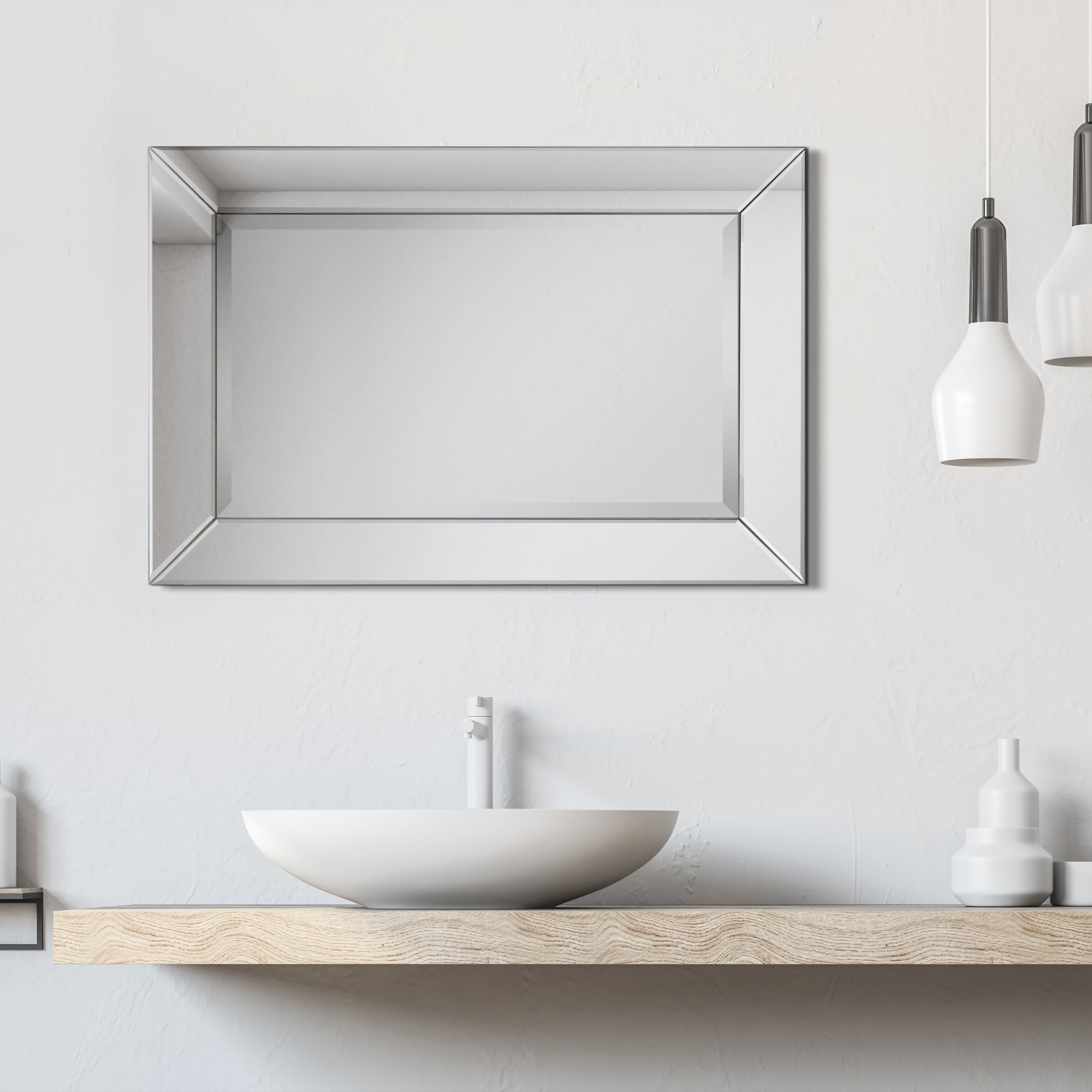 Beveled Rectangular Clear HD Wall Mounted Mirror for Bathroom, Vanity, Bedroom Mirrors, 3 sizes