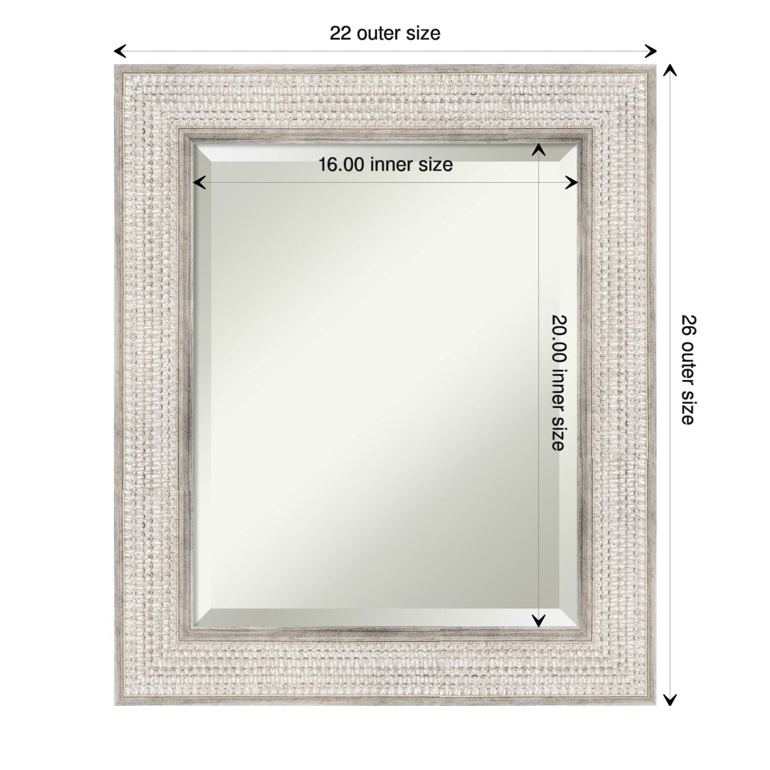Beveled Wood Bathroom Wall Mirror - Trellis Silver Frame - Trellis Silver