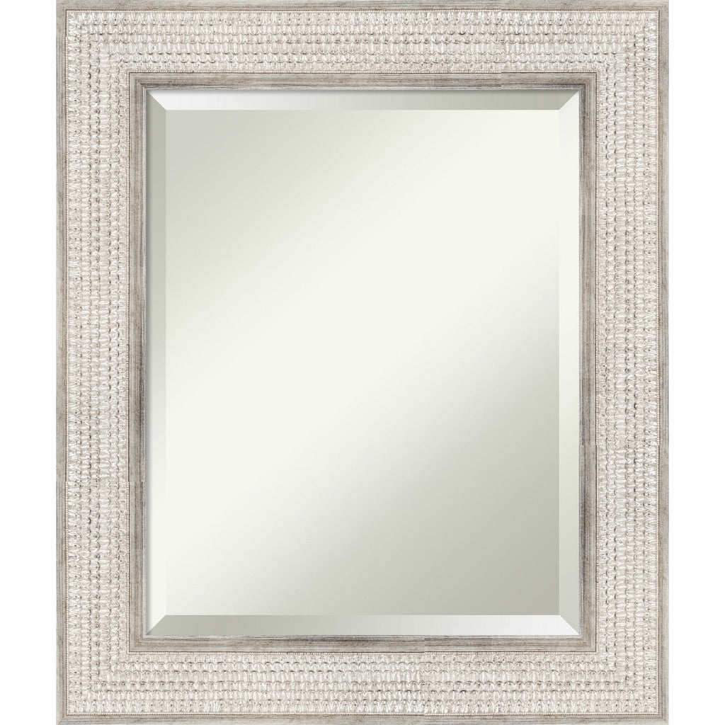 Beveled Wood Bathroom Wall Mirror - Trellis Silver Frame - Trellis Silver