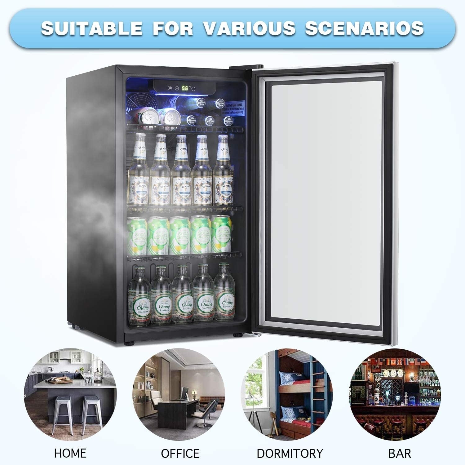 Beverage Refrigerator Cooler - 120 Can Mini Fridge Glass Door