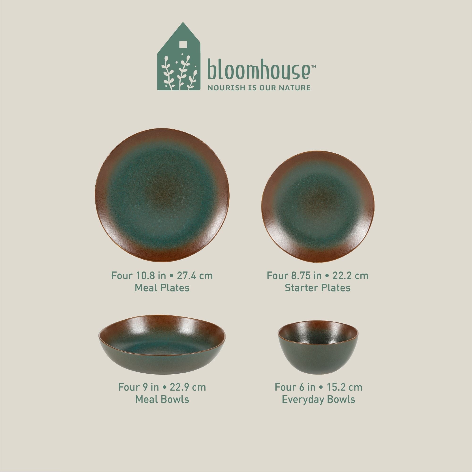 Bloomhouse Palermo Sun 16 Piece Double Bowl Stoneware Reactive Glaze Plates and Bowls Dinnerware Set