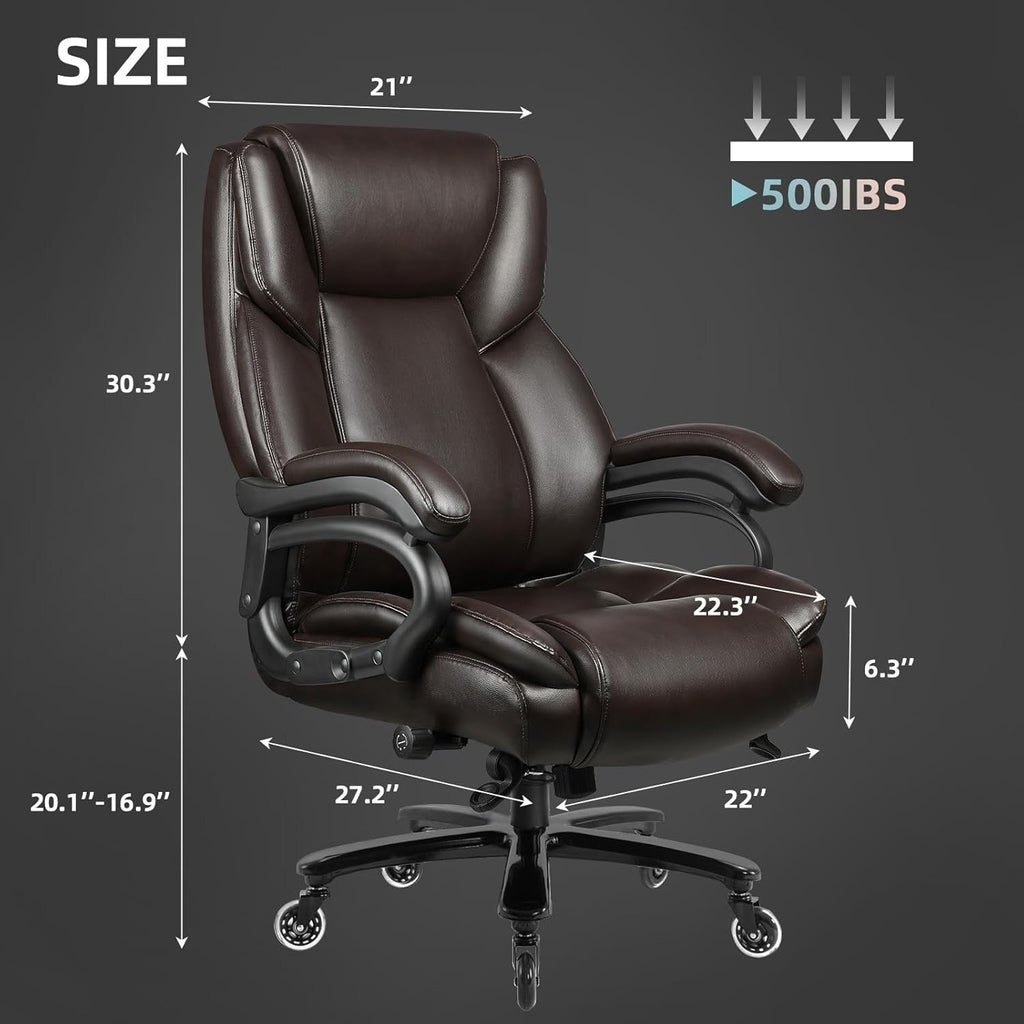 Bossin Big and Tall Executive Office Chair,500LBS Adjustable Lumbar Support Ergonomic Chair with High Back PU Leather Computer